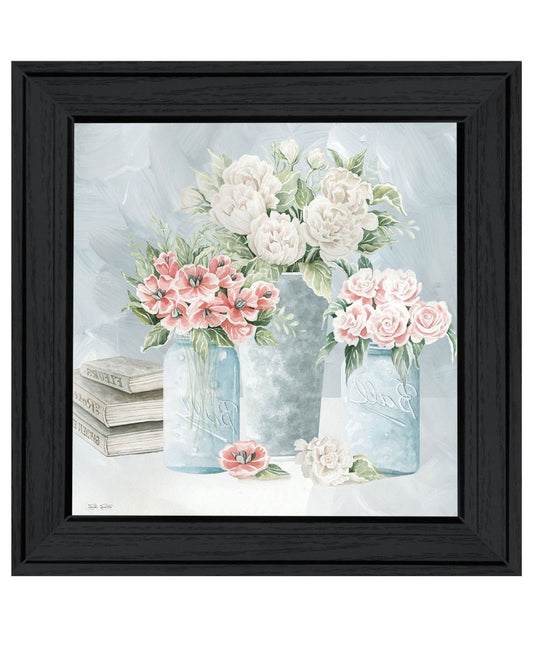 Pastel Peonies Pretties Black Framed Print Wall Art