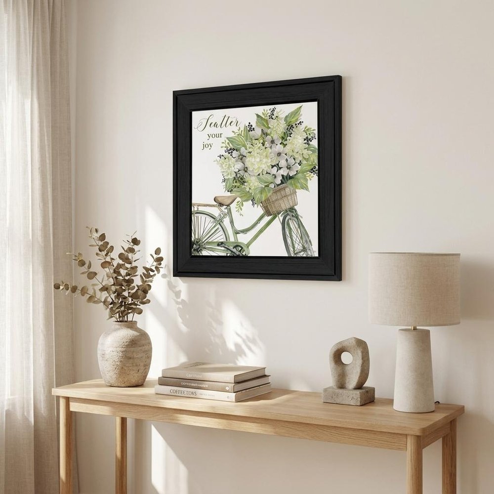 SCATTER YOUR JOY WITH FLOWERS Black Framed Print Wall Art