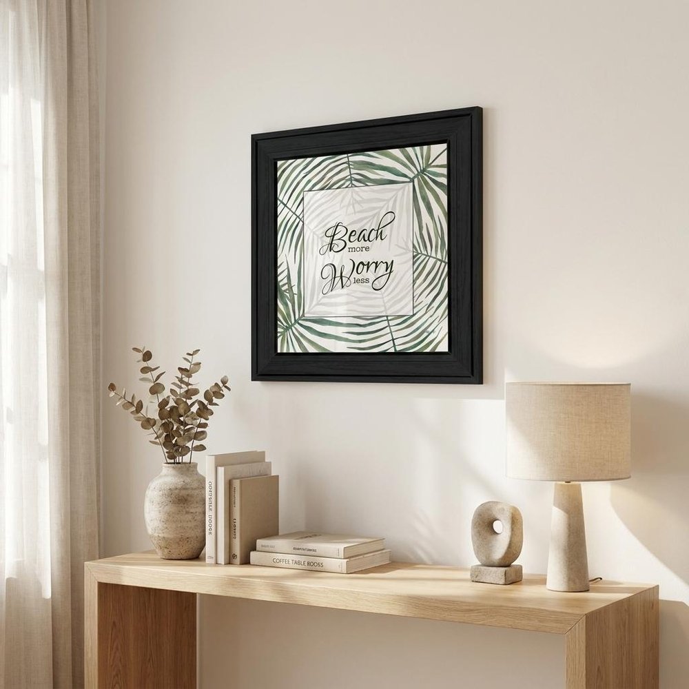 BEACH MORE WORRY LESS Black Framed Print Wall Art