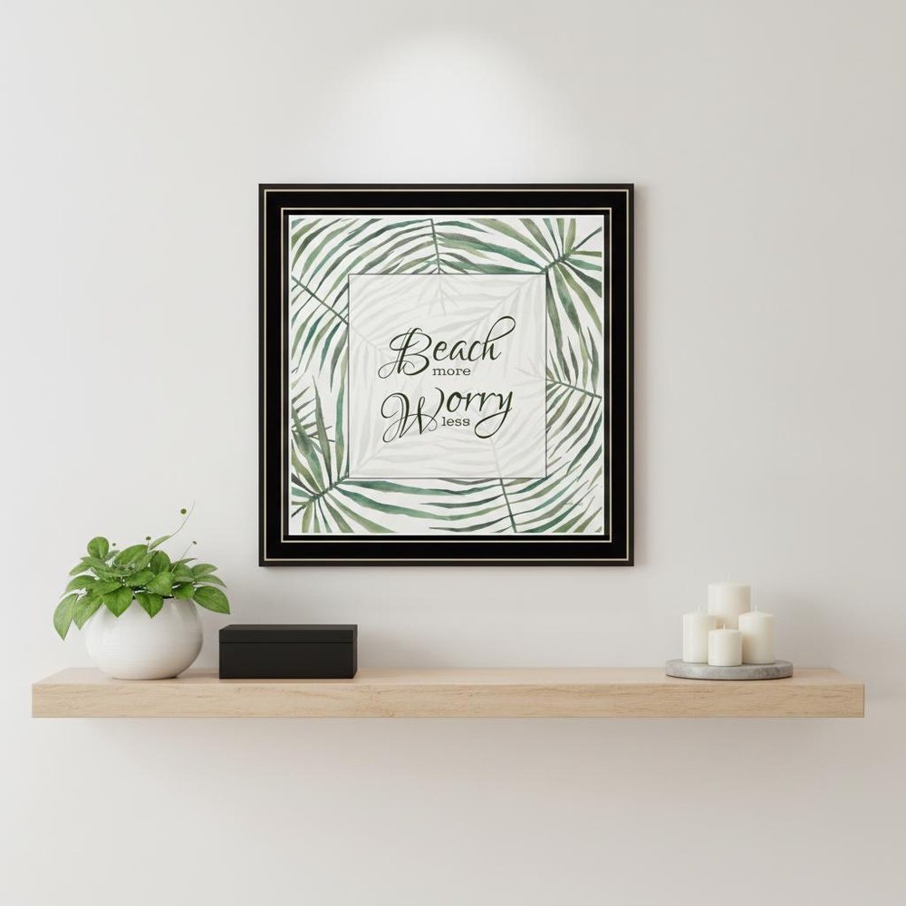 BEACH MORE WORRY LESS Black Framed Print Wall Art