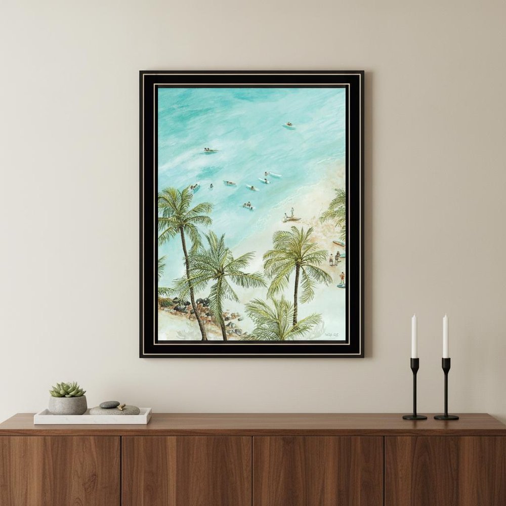 SURFING FROM AFAR White Framed Print Wall Art