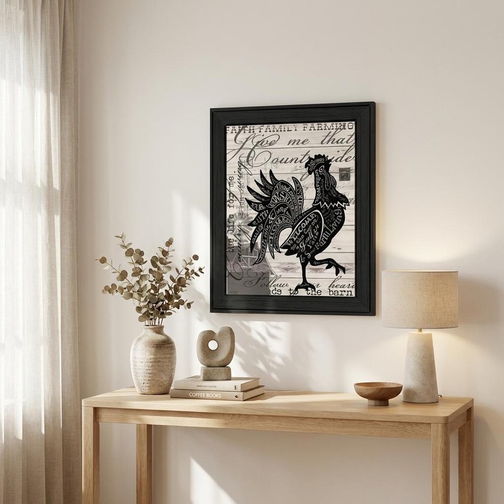 WELCOME TO THE FARM CHICKEN Black Framed Print Wall Art