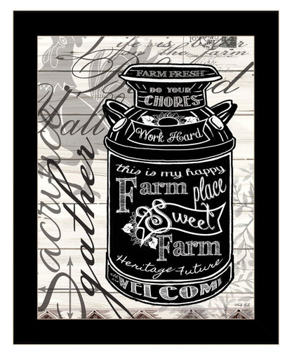 FARM SWEET FARM MILK CAN Black Framed Print Wall Art