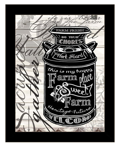 FARM SWEET FARM MILK CAN Black Framed Print Wall Art