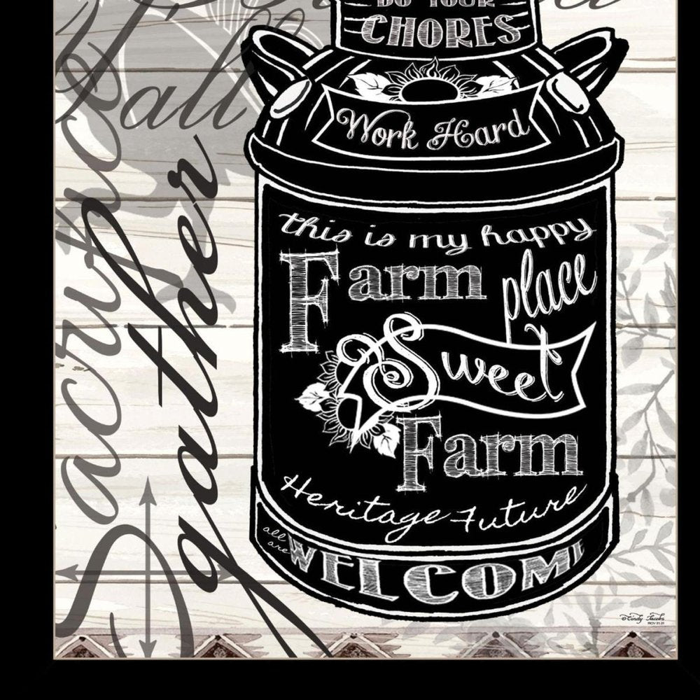 FARM SWEET FARM MILK CAN Black Framed Print Wall Art