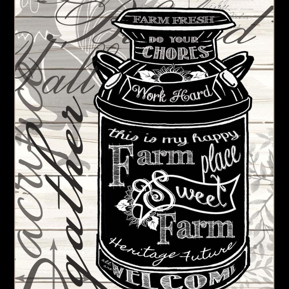 FARM SWEET FARM MILK CAN Black Framed Print Wall Art
