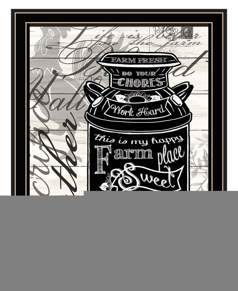 FARM SWEET FARM MILK CAN Black Framed Print Wall Art