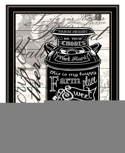 FARM SWEET FARM MILK CAN Black Framed Print Wall Art
