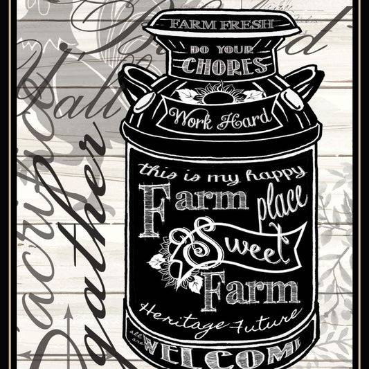 FARM SWEET FARM MILK CAN Black Framed Print Wall Art