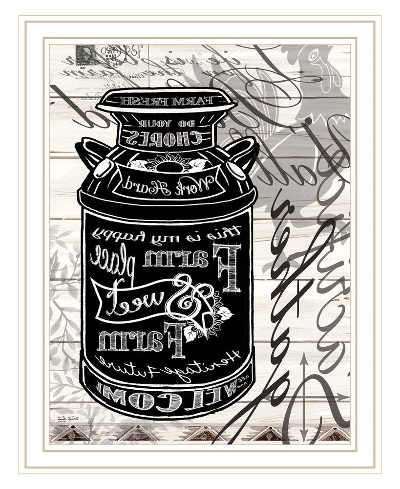 FARM SWEET FARM MILK CAN Black Framed Print Wall Art
