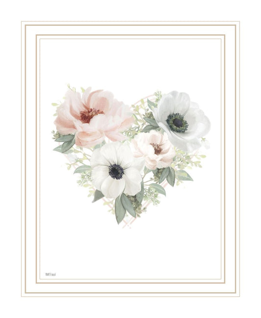 Floral Heart White Framed Print Wall Art