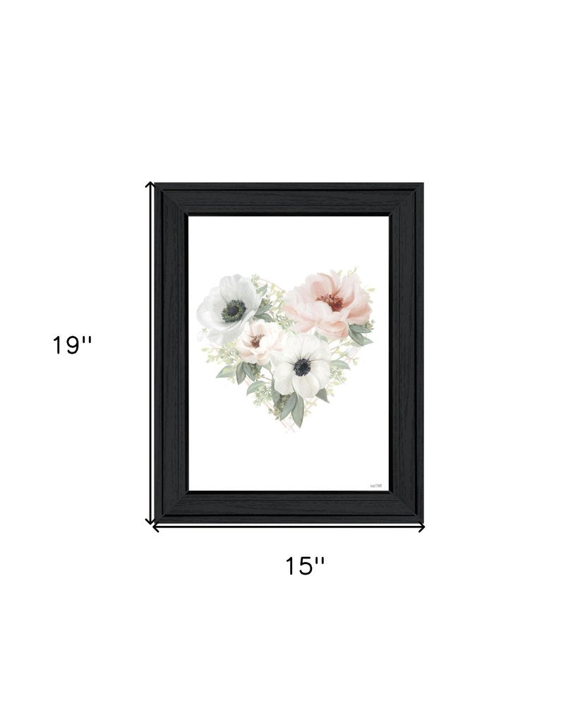 Floral Heart Black Framed Print Wall Art