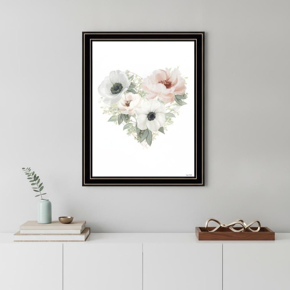 Floral Heart Black Framed Print Wall Art