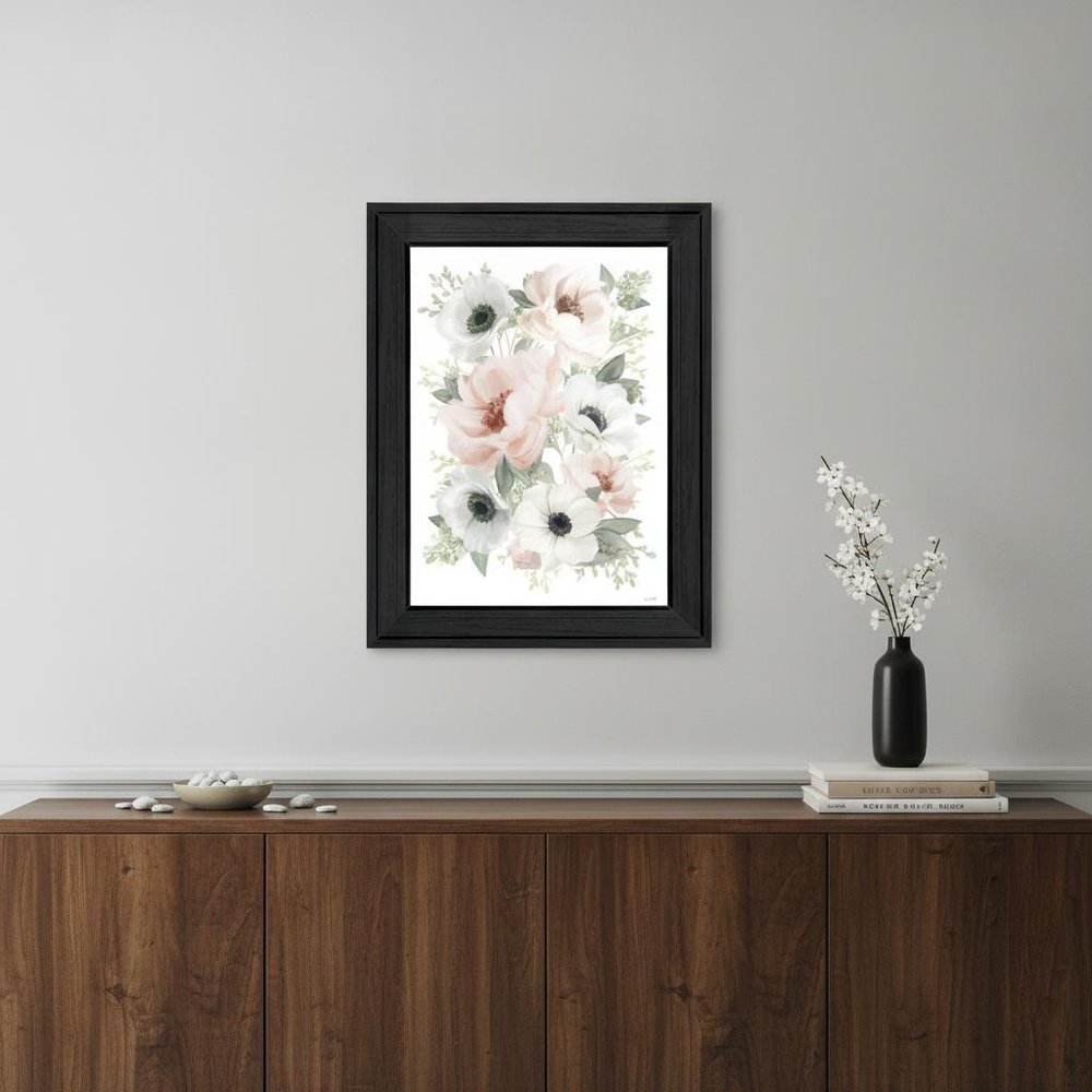 Peony Floral Block Black Framed Print Wall Art