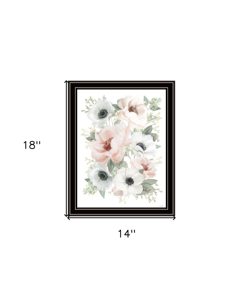 Peony Floral Block Black Framed Print Wall Art