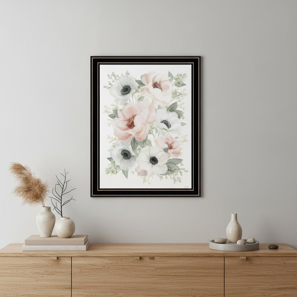 Peony Floral Block Black Framed Print Wall Art