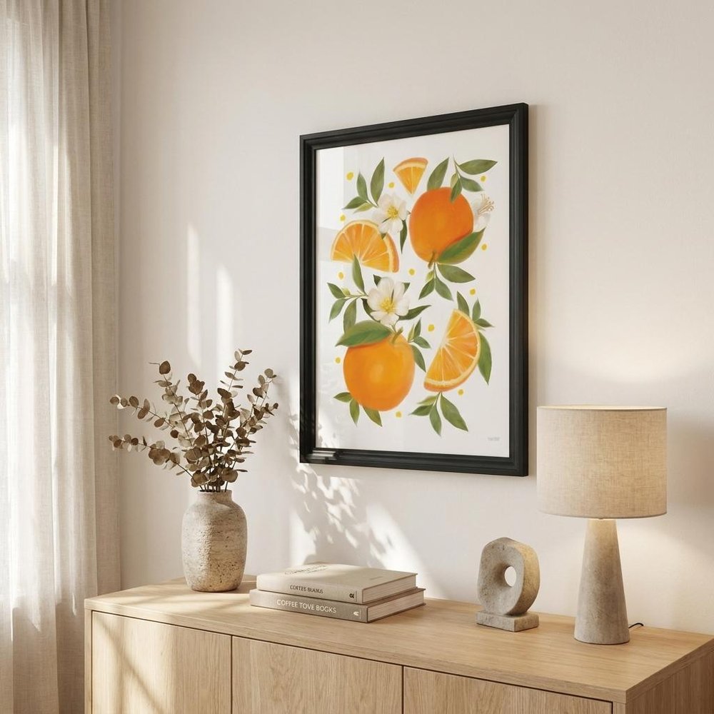 Citrus Orange Botanical Black Framed Print Wall Art