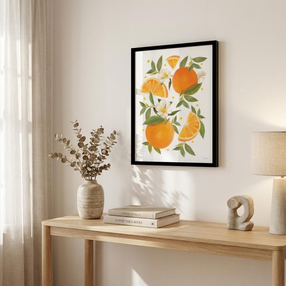 Citrus Orange Botanical Black Framed Print Wall Art