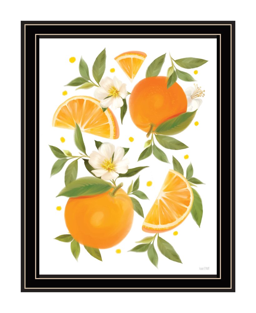 Citrus Orange Botanical Black Framed Print Wall Art