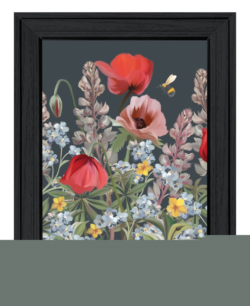 Summer Garden Buzz Black Framed Print Wall Art