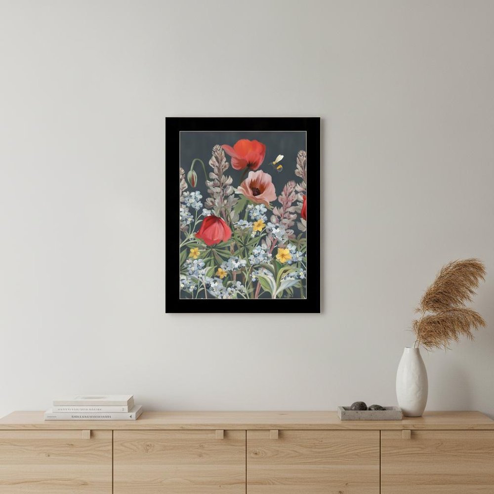 Summer Garden Buzz Black Framed Print Wall Art