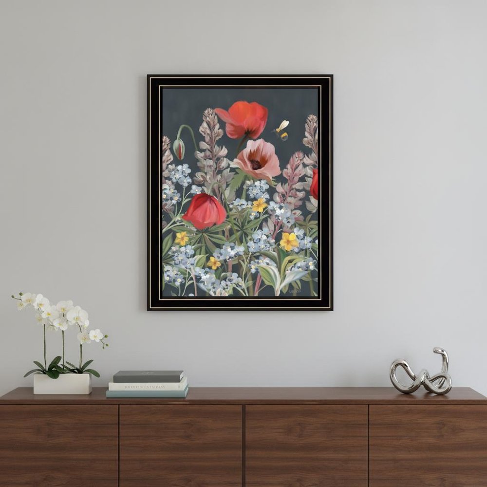 Summer Garden Buzz Black Framed Print Wall Art