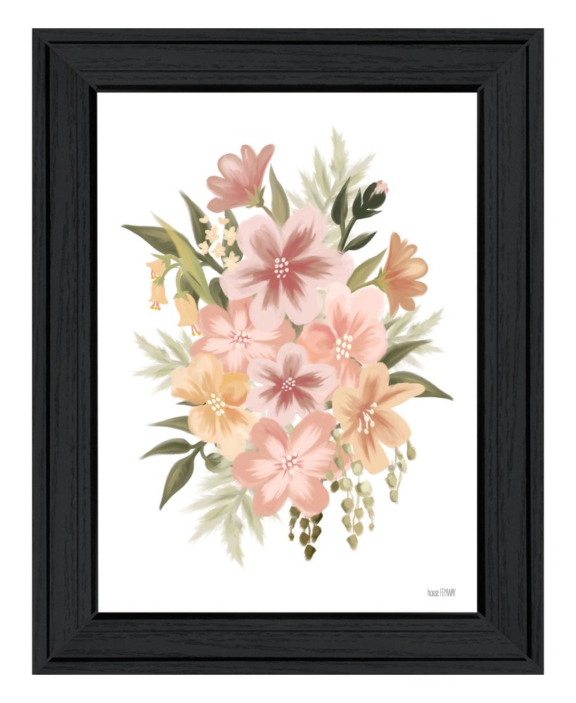 Peachy Petals Black Framed Print Wall Art