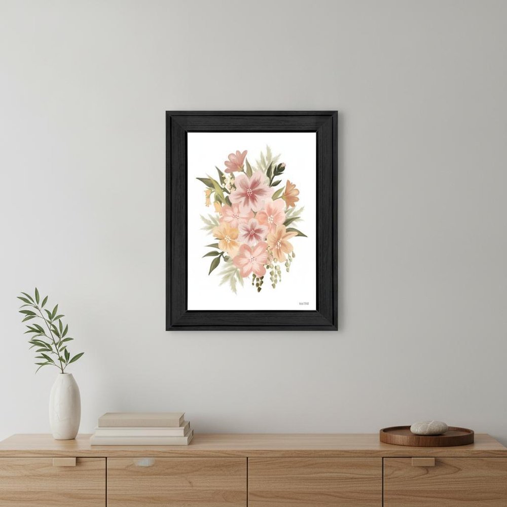 Peachy Petals Black Framed Print Wall Art