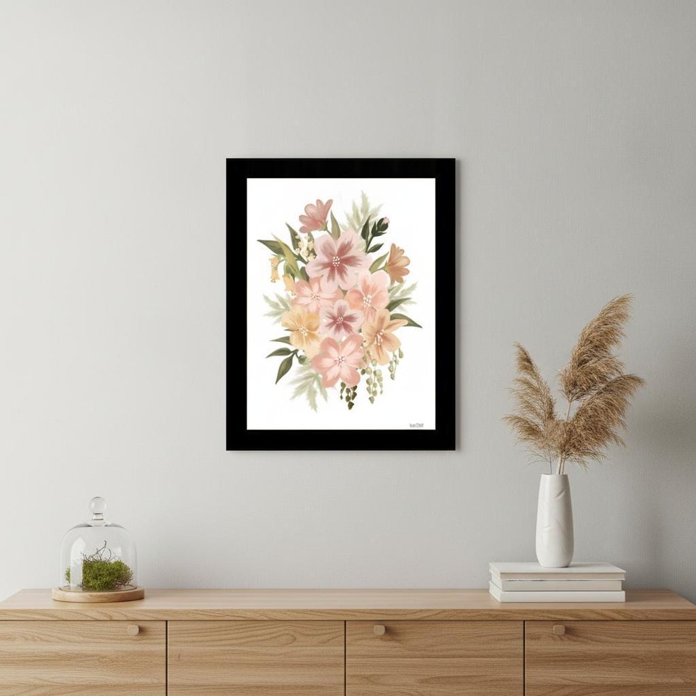 Peachy Petals White Framed Print Wall Art