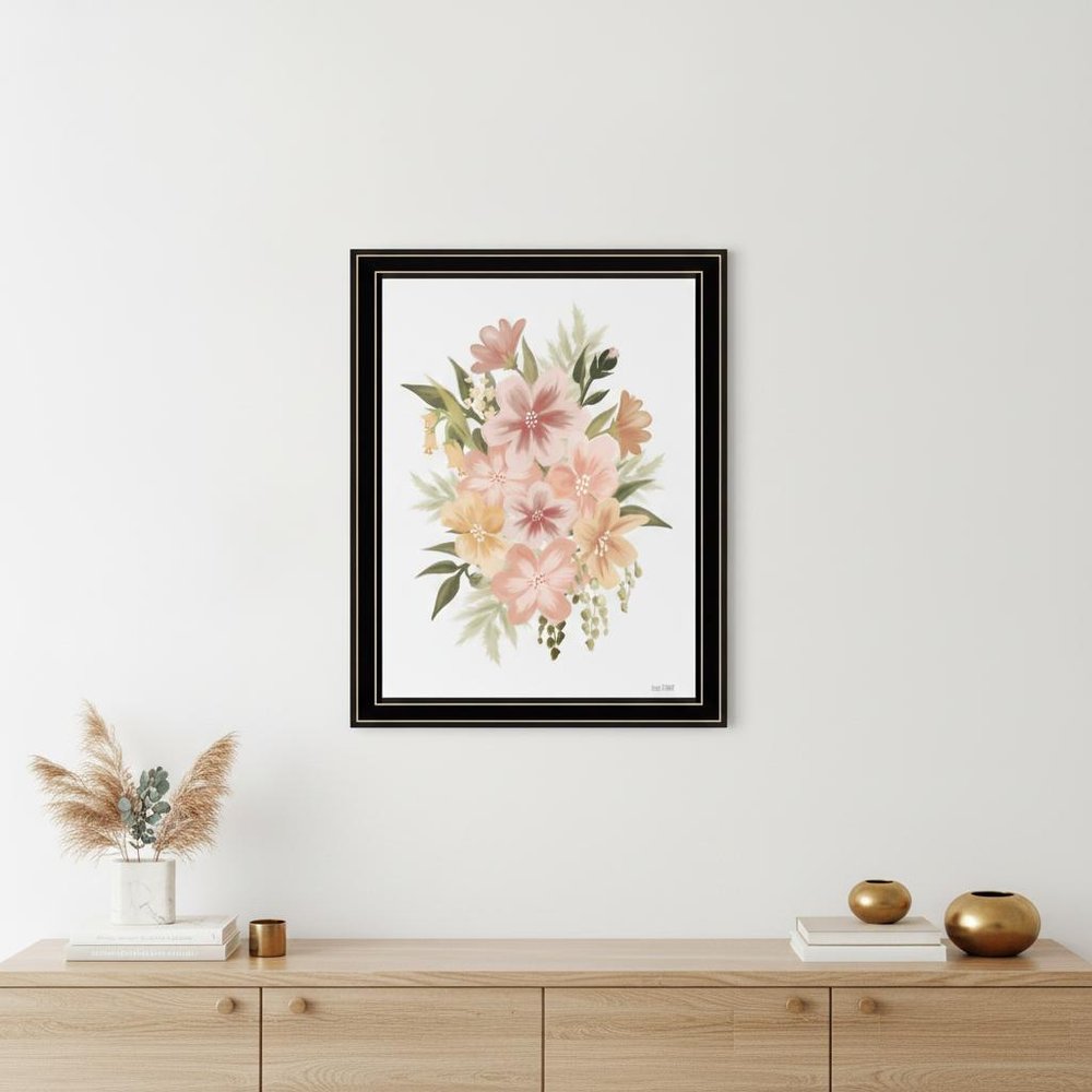Peachy Petals White Framed Print Wall Art