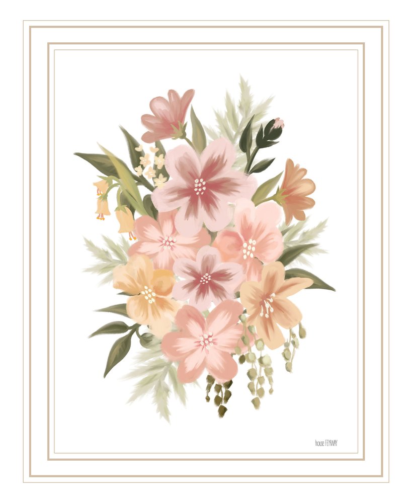 Peachy Petals White Framed Print Wall Art