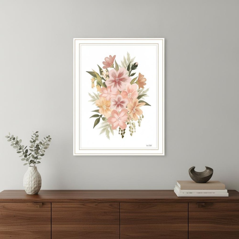 Peachy Petals White Framed Print Wall Art