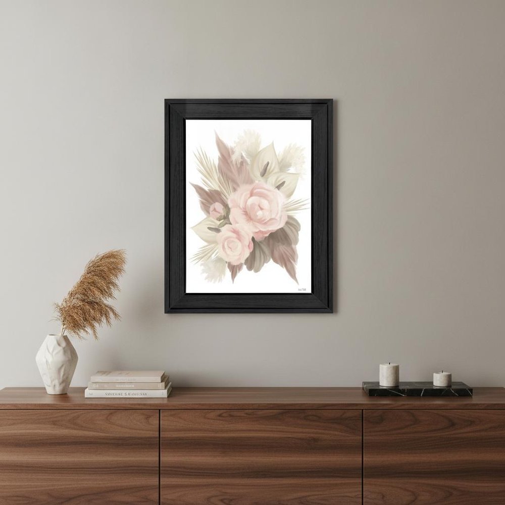 BOHEMIAN BOUQUET Black Framed Print Wall Art