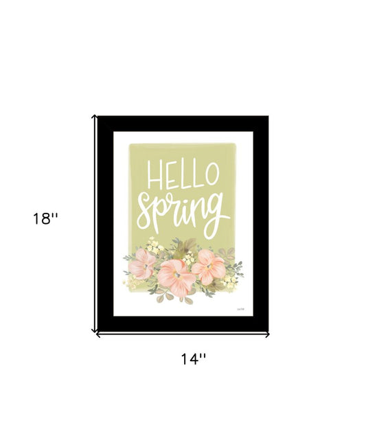 Hello Spring Floral Black Framed Print Wall Art