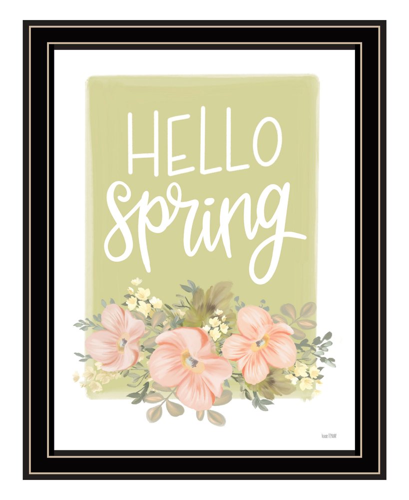 Hello Spring Floral Black Framed Print Wall Art