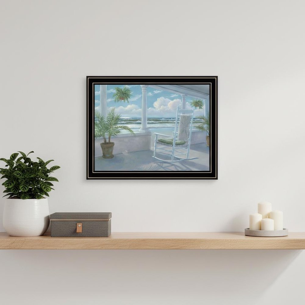 Coastal Porch Black Framed Print Wall Art