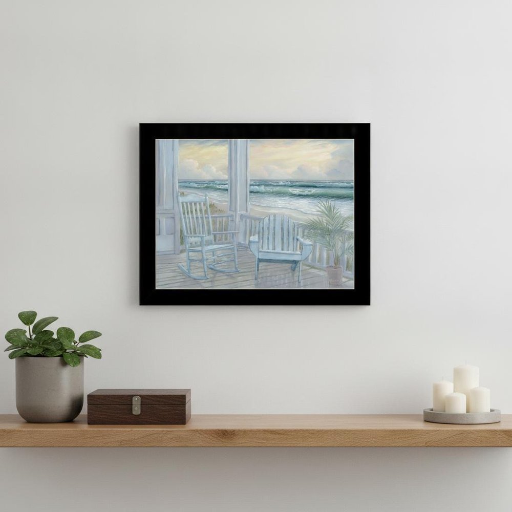 Coastal Porch Black Framed Print Wall Art