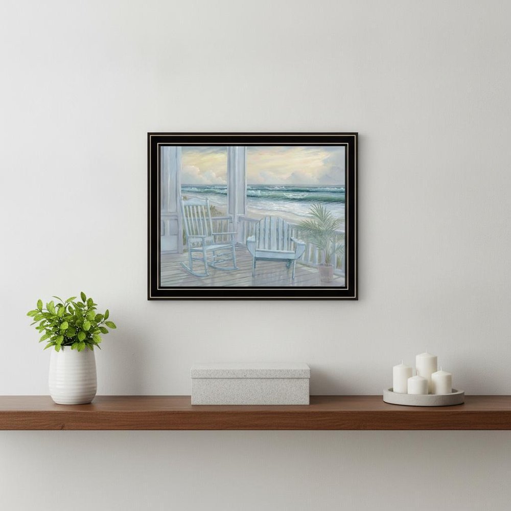 Coastal Porch Black Framed Print Wall Art