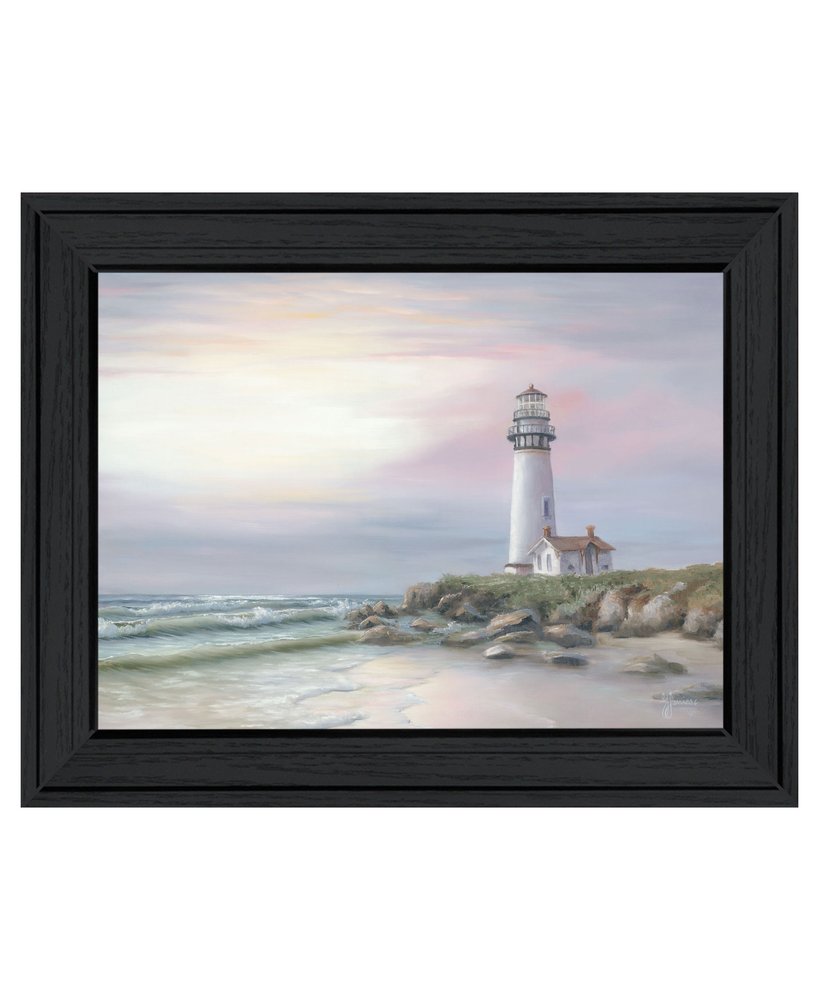 Lighthouse at Sunset Black Framed Print Wall Art