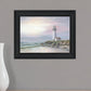 Lighthouse at Sunset Black Framed Print Wall Art