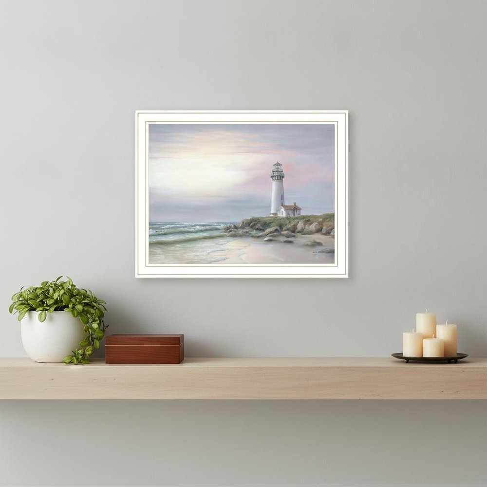 Lighthouse at Sunset Black Framed Print Wall Art