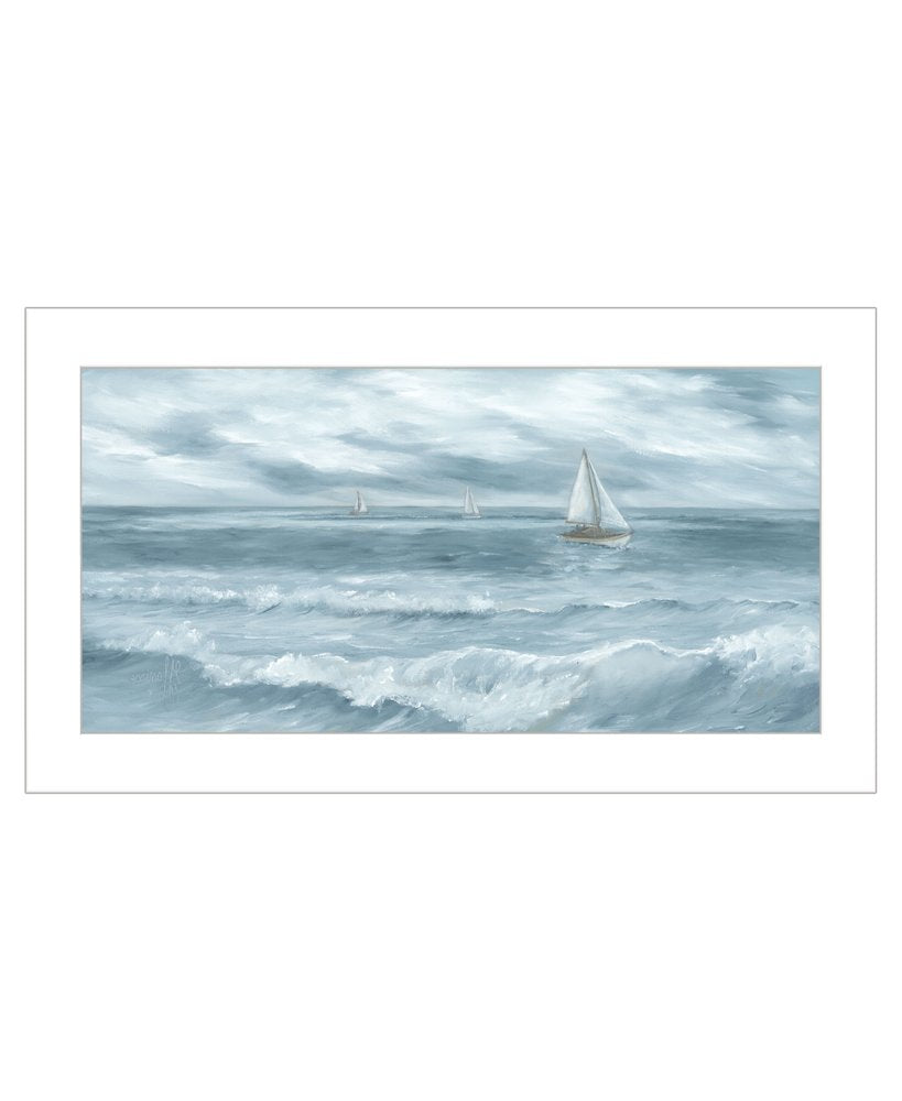 Three Sailboats White Framed Print Wall Art