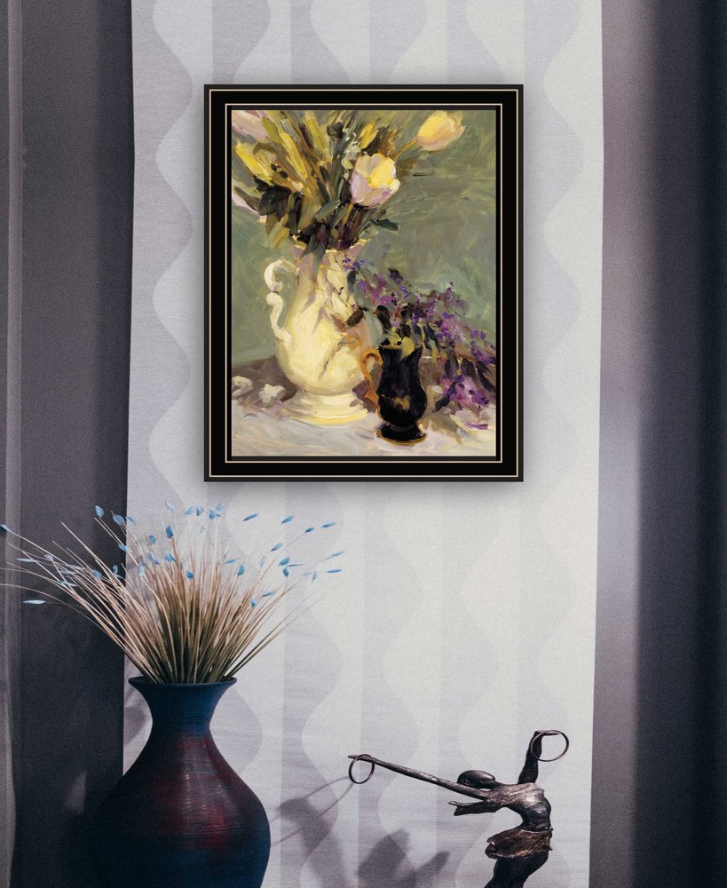Tulips and Lavender Black Framed Print Wall Art