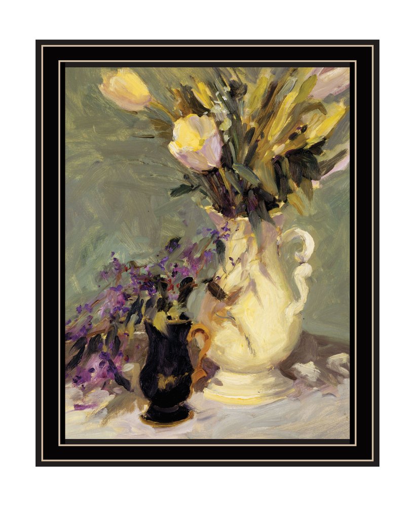 Tulips and Lavender Black Framed Print Wall Art