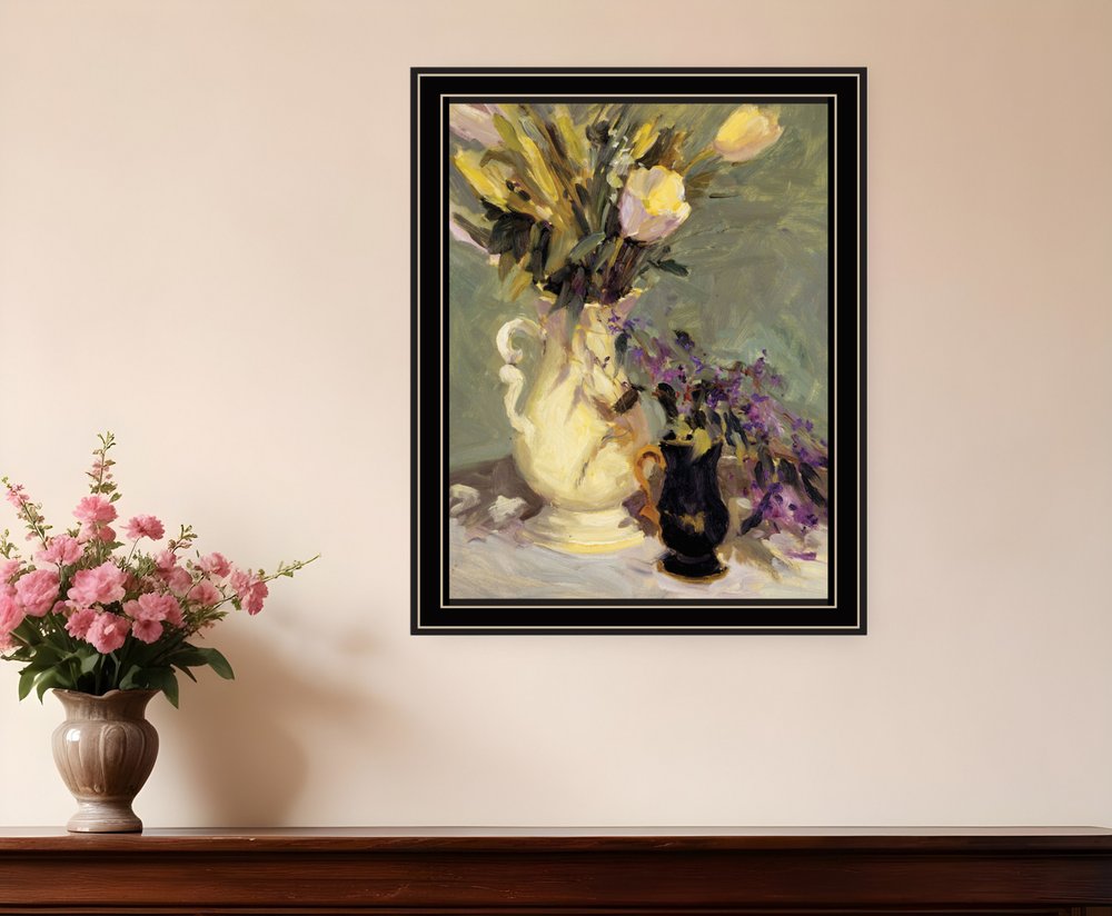 Tulips and Lavender Black Framed Print Wall Art