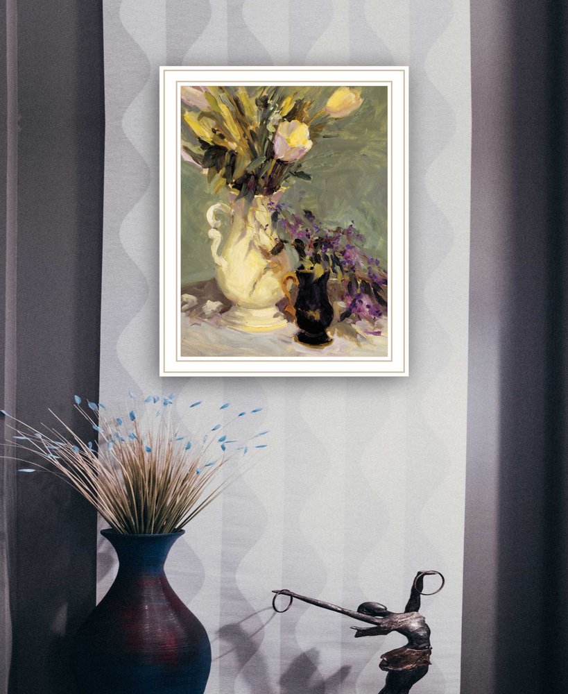 Tulips and Lavender Black Framed Print Wall Art