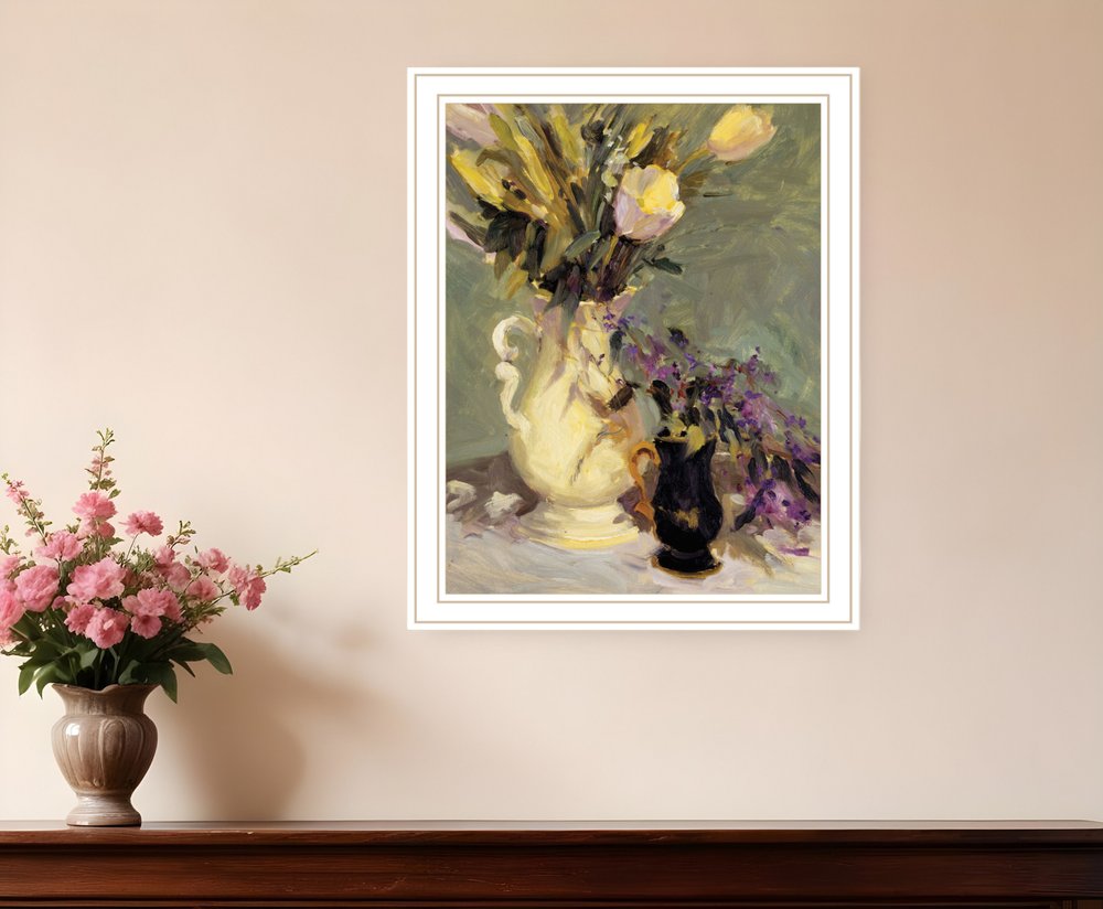 Tulips and Lavender Black Framed Print Wall Art