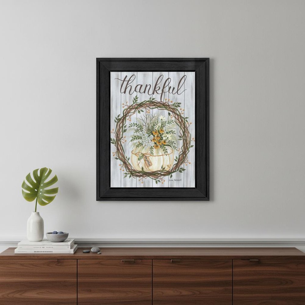 Thankful Wreath Black Framed Print Wall Art