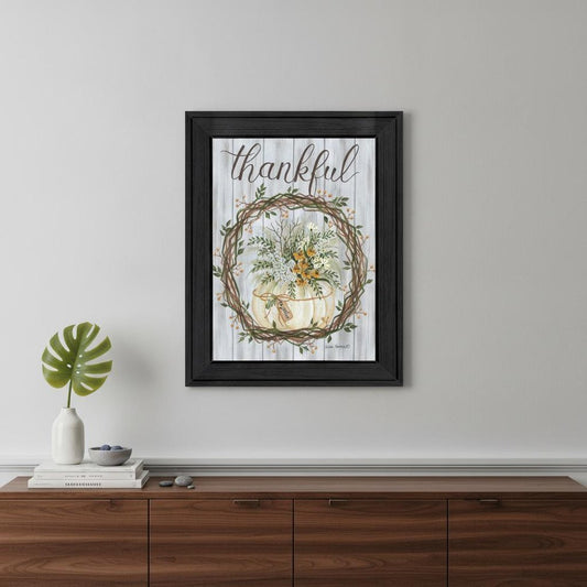 Thankful Wreath Black Framed Print Wall Art