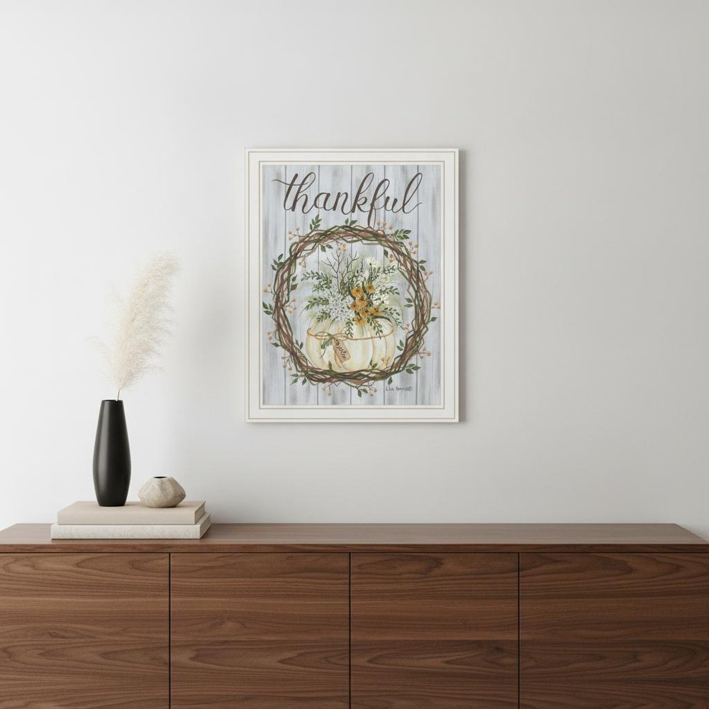 Thankful Wreath Black Framed Print Wall Art
